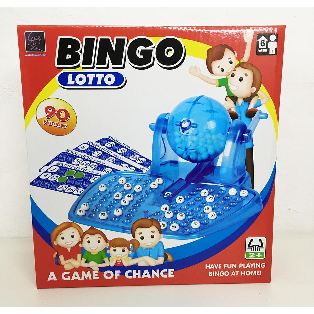 Bingo con bolillero, 90 numeros, 11,4cm x 21,6cm.//13 pallet//