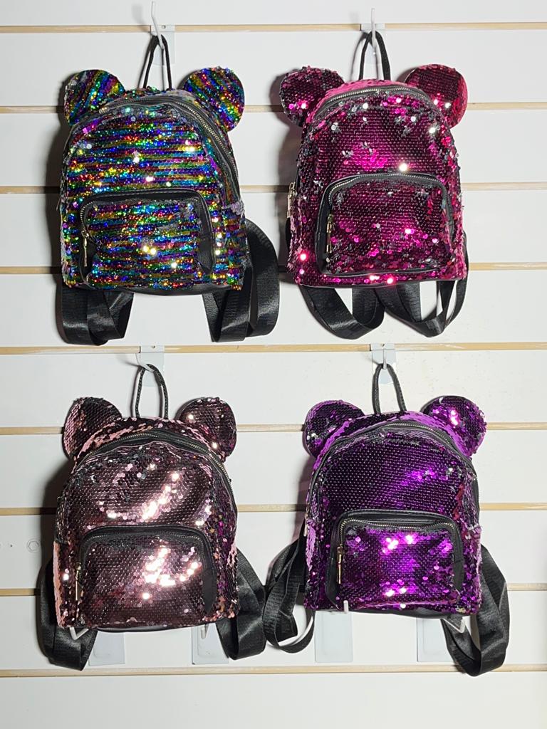 mochila (dos cierres) c/lentejuelas (25x25cm)/30 medio