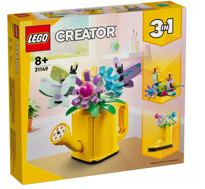 flowers in watering can